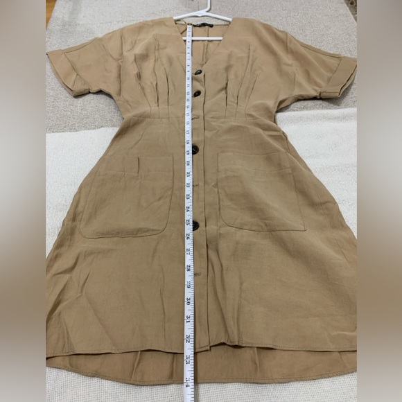 Zara Belted Khaki Mini Dress Size Medium - Picture 6 of 10